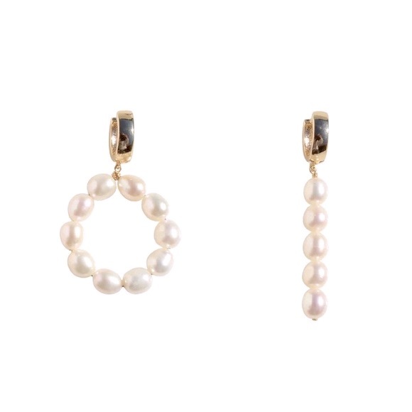 Jewelry - Mismatched Genuine Freshwater Pearl Earring Set Statement Gold Hoops Earrings